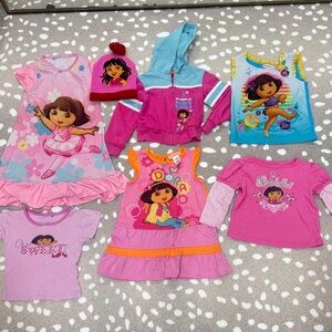 Lot of 7 Y2K Vintage Dora The Explorer toddler girl tee nightgown dress hoodie